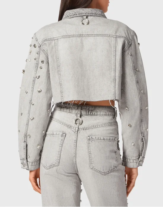 Denim Long Jacket Crystal