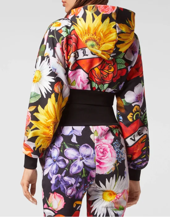 Cropped Hoodie Sweatjacket Love Flowers