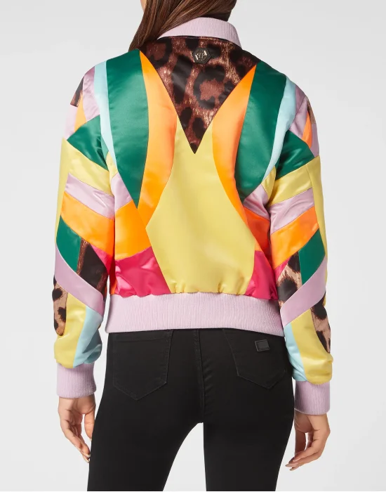 Satin Bomber Rainbow Patchwork