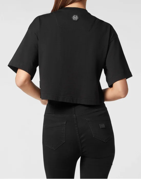 Cropped T-shirt Round Neck Baroque Skull