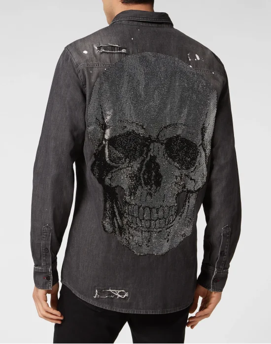 Denim Shirt Crystal Skull