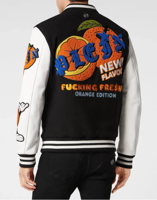 College Bomber with Woolen cloth base Tutti Frutti