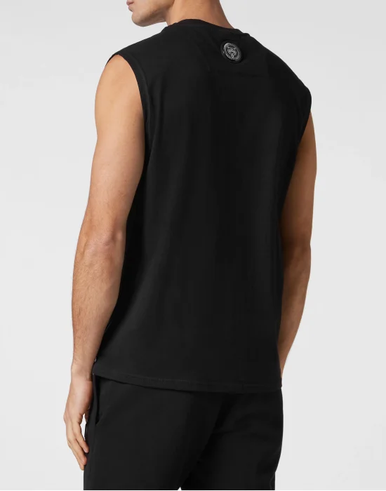 Sleeveless T-shirt Round Neck Scratch