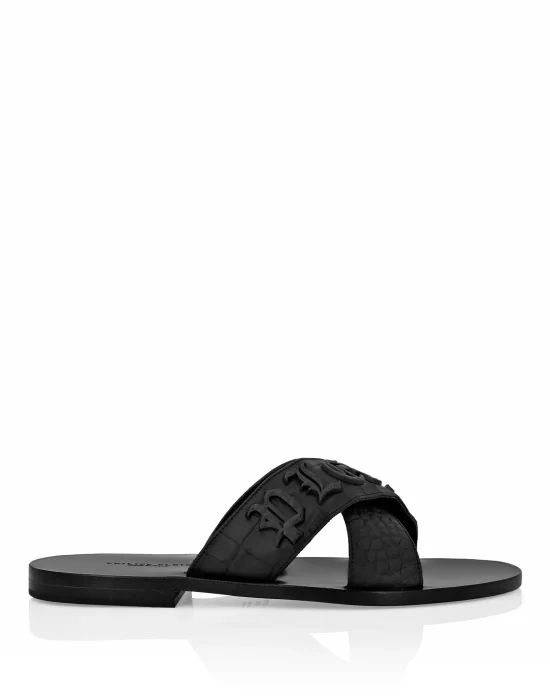 Flat Crocco Printed Sandals