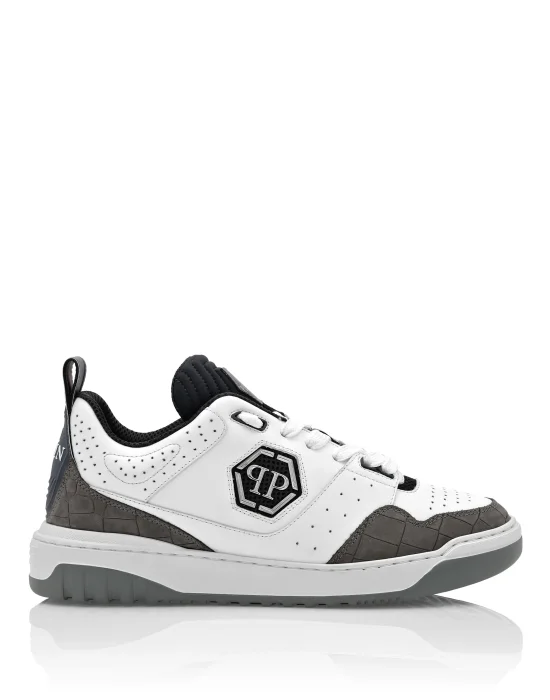 Croco Printed Leather Lo-Top Sneakers