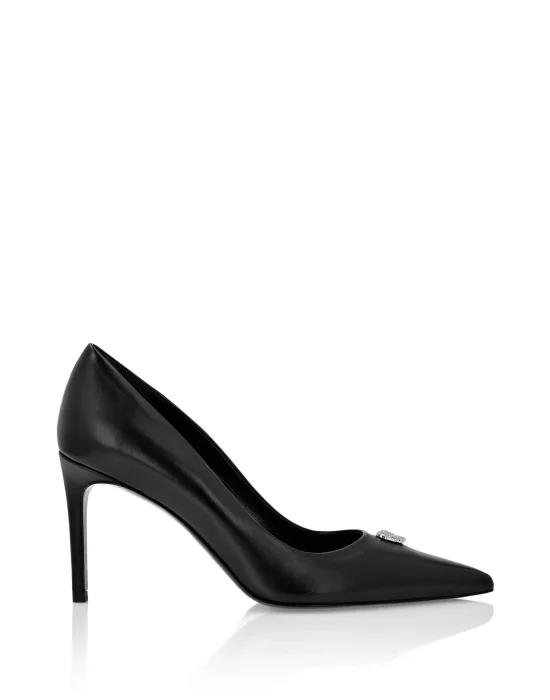 Nappa Leather Decollete Mid Heels Skull strass