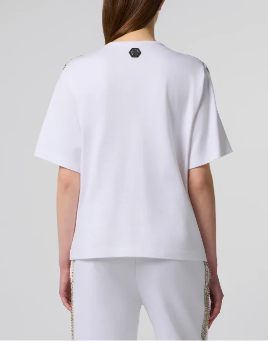 V-Neck T-Shirt Crystal Fringes