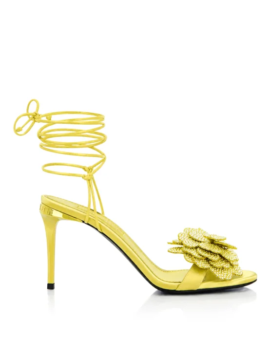 Lace-Up High Heels Sandals Strass Flower 9