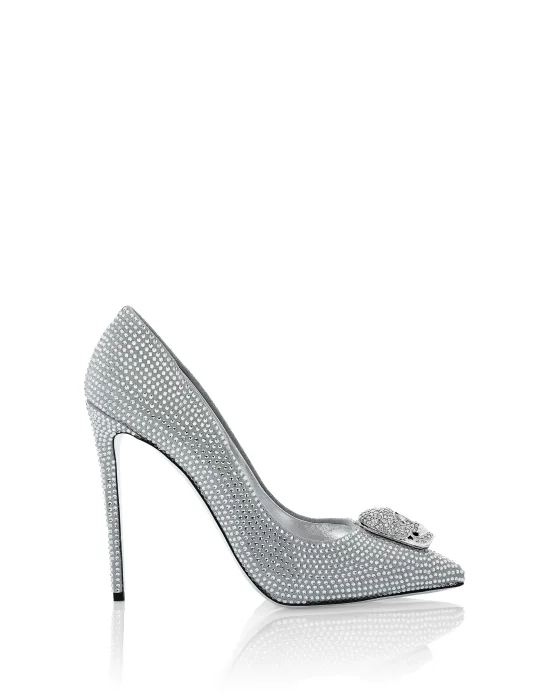 Suede  Decollete Hi-Heels Skull crystal
