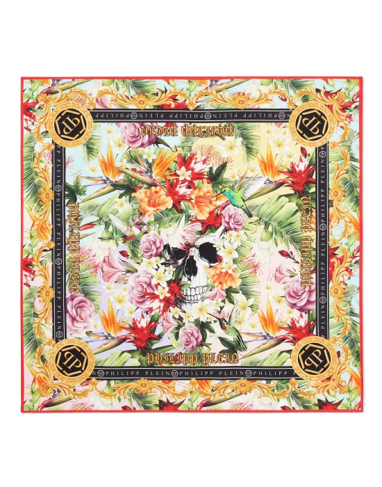 Twill Silk Foulard 90x90 Skull and roses