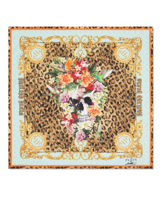 Twill Silk Foulard 90x90 Skull and roses