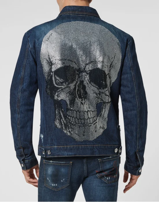 Denim Jacket Skull with Crystals
