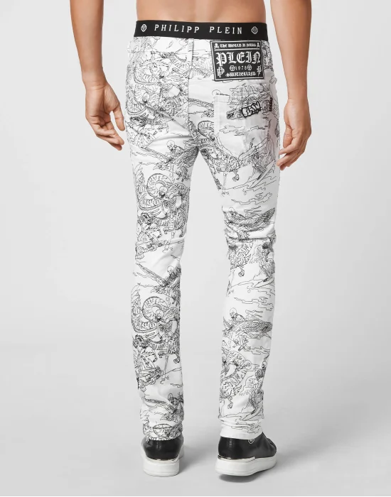 Denim Trousers Super Straight Cut Skeleton tattoo