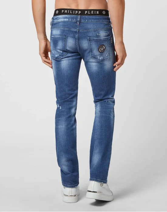 Denim Trousers Straight Cut Destroyed