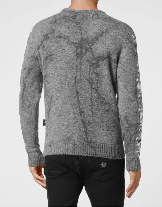 Wool Alpaca Pullover Round Neck LS Bleached Skull