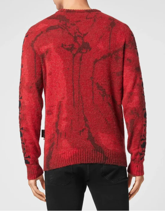 Wool Alpaca Pullover Round Neck LS Bleached Skull