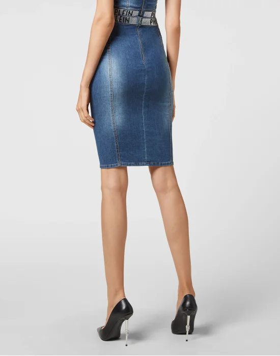 Denim Super Stretch Skirt Stones  Philipp Plein TM with Crystals