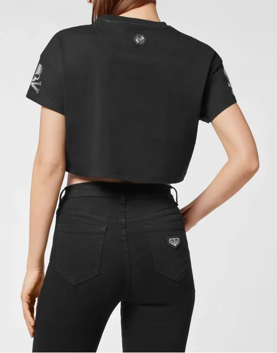 T-shirt Round Neck SS Crop Crystal Skull