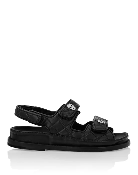 Leather Flat Sandals Matelassè Crystal Skull