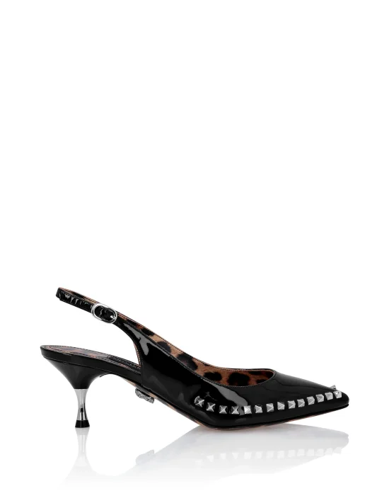 Patent Leather Decollete Mid Heels Studs