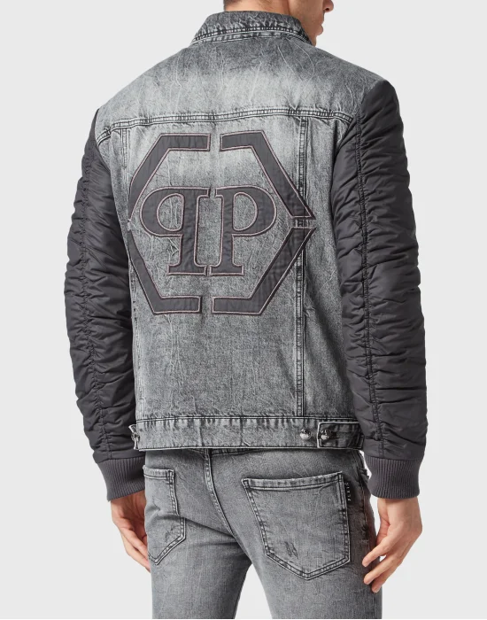 Regular Denim Jacket with nylon Hexagon