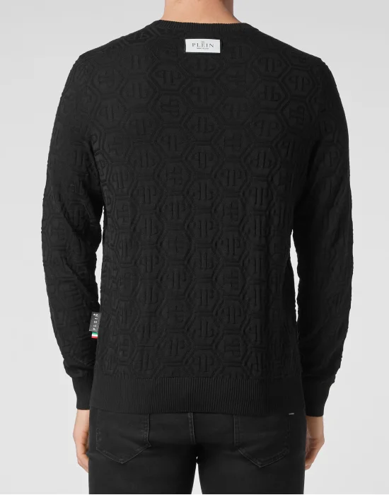Silk/Wool Pullover LS Monogram