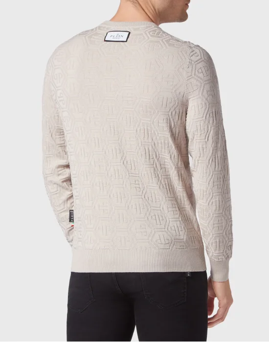 Silk/Wool Pullover LS Monogram