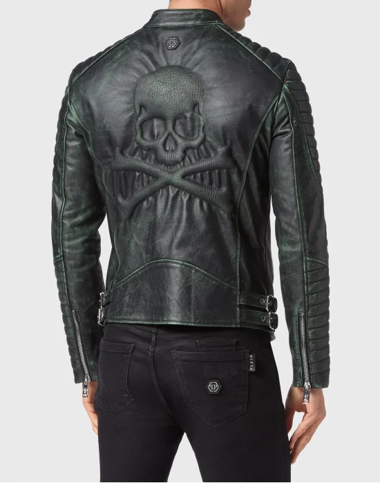 Leather Biker Jacket Skull&Bones