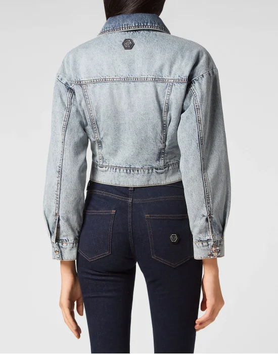 Denim Cropped Loose Fit Jacket Stones