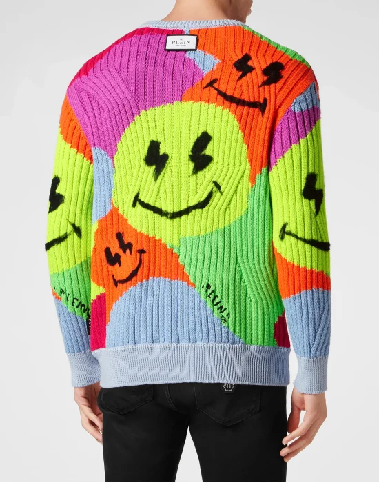 Yarn Blend Wool Roundneck Smile Graffiti