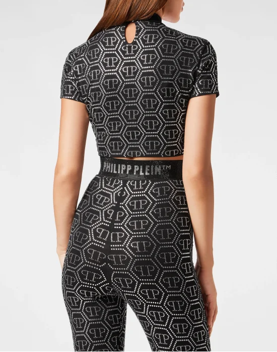 Cropped T-Shirt Monogram Strass