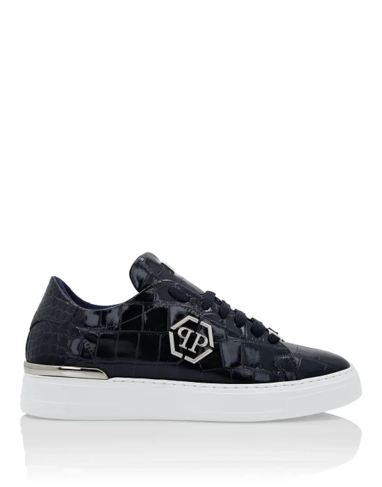 Crocodile Leather Print Lo-Top Sneakers