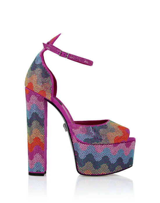 Crystal Platform Sandals Hi-Heels Waves Rainbow