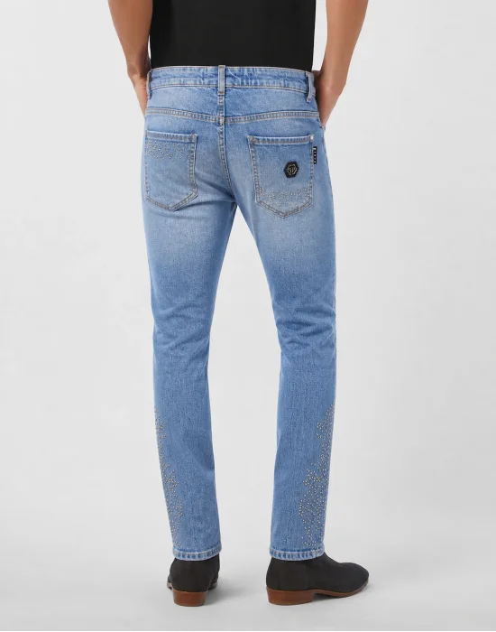 Denim Super Straight Cut Trousers Studs
