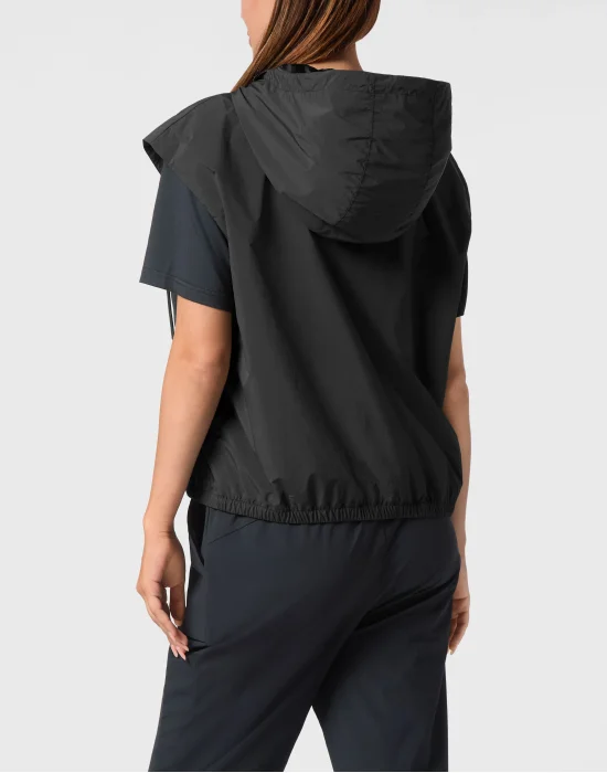 Hooded Zipped Vest With Pockets