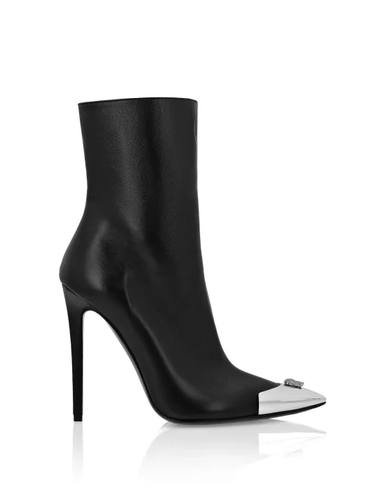 Leather Boots High Heels Mid Skull strass