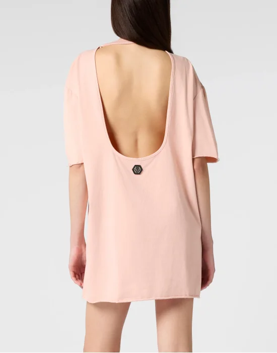 Open Back T-Shirt Dress Butterfly Tattoo
