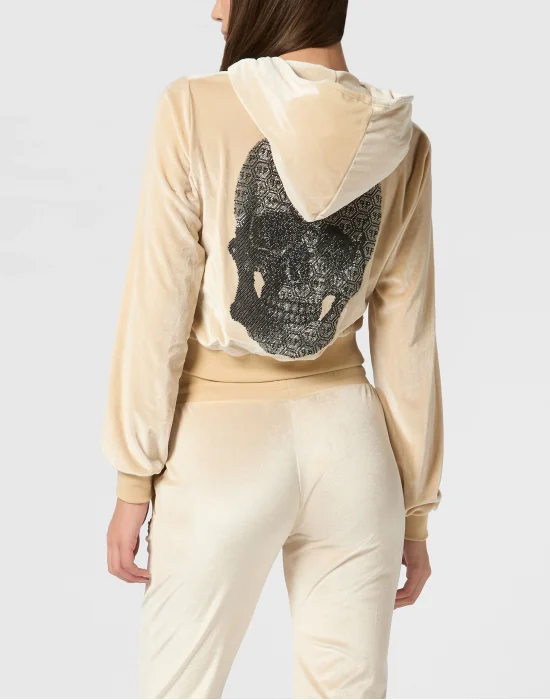 Chenille Hoodie Sweatjacket Strass Skull