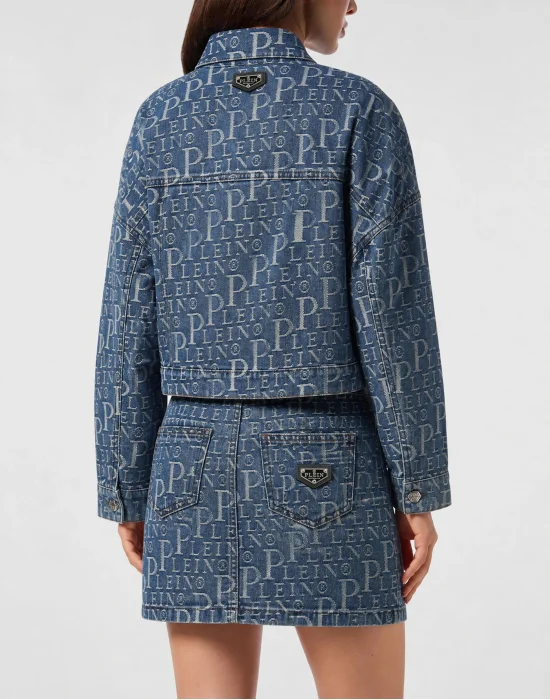 Denim Jacket Diagonal Logo Laser