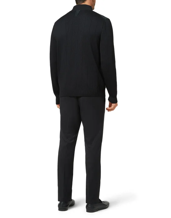 Merino wool Pullover full zip with suede Double B
