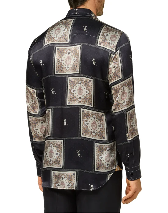 Silk Shirt Gold Cut LS Geometric